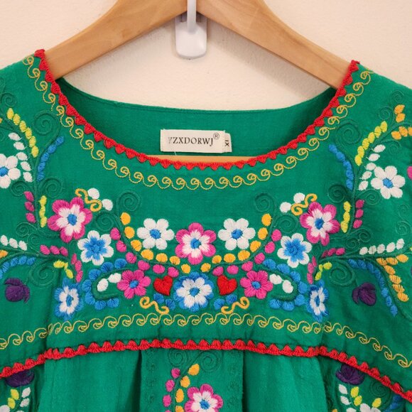 YZXDORWJ Peasant Top XL Embroidered Floral Boho Artsy Mexican Artsy Cotton - Picture 4 of 16
